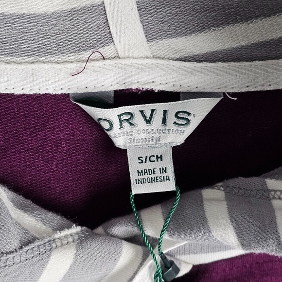 NWT ORVIS Sweater Womens Small Hoodie Burgundy Gray White Striped - Picture 5 of 11